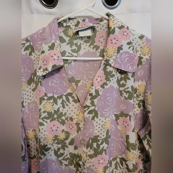 DONNKENNY Floral Women's Button Up Blouse - Pink, Green, And Yellow. - Picture 3 of 10